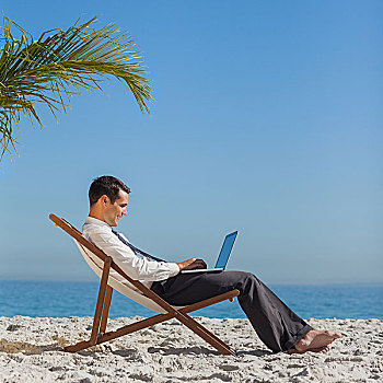 放松,沙滩椅,笔记本电脑