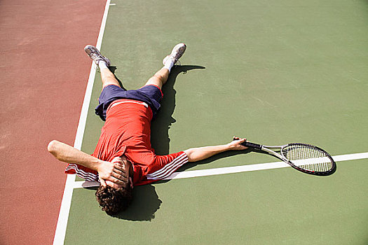 网球手,躺下,网球场