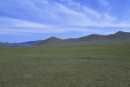 蒙古,靠近,乌兰巴托,草地,蒙古包,背景