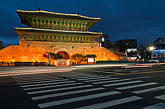 大门,上升,夜晚,首尔,韩国