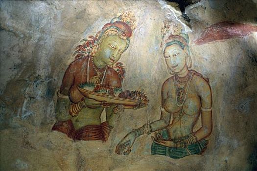 云,壁画,锡吉里耶,石头,斯里兰卡,南亚