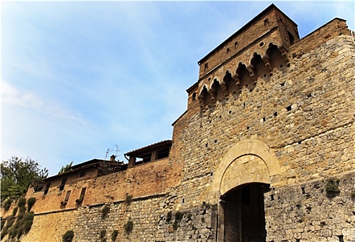 古老,石头,大门,拱形,中世纪,城镇,城堡,圣吉米尼亚诺