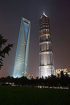 摩天大楼,陆家嘴,公园,夜晚,浦东,上海,中国
