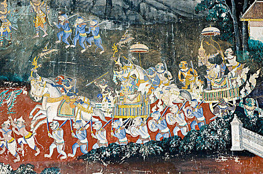 罗摩衍那,描绘,皇家,宫殿,金边,柬埔寨,印度支那,东南亚,亚洲