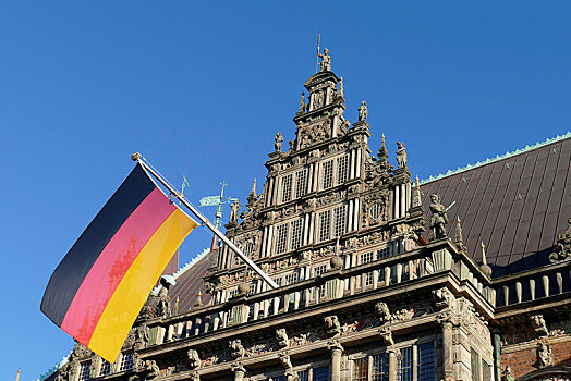 德国国旗,老市政厅,不莱梅,德国,欧洲