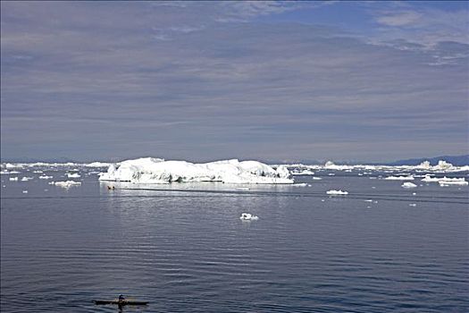 格陵兰,伊路利萨特,世界遗产,漂流,传统,因纽特人,设计,冒险者,短桨,正面,巨大,冰山