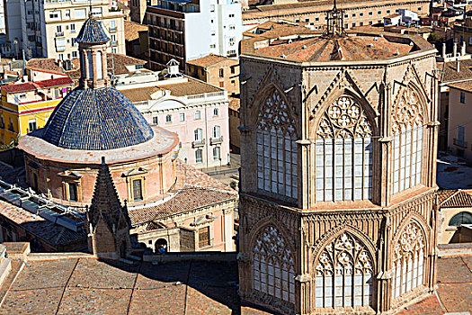 瓦伦西亚,俯视,天际线,大教堂,塔,西班牙