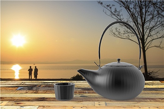 茶壶,杯子,美好,背景