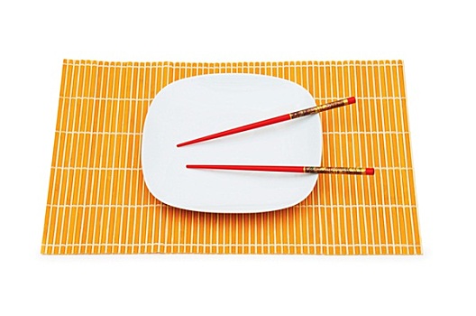 盘子,红色,筷子,隔绝,白色背景