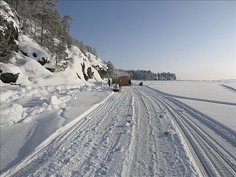 雪地车,白色,海洋,卡瑞里亚,俄罗斯
