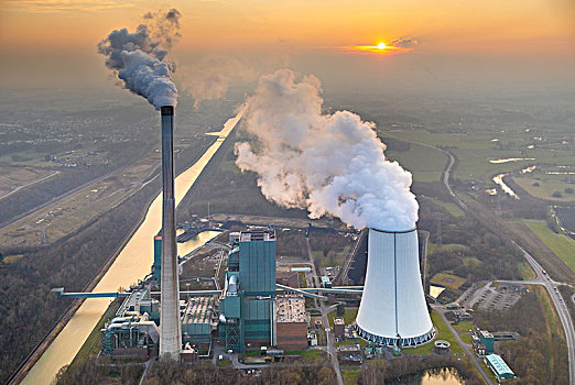燃煤,电厂,运河,北莱茵威斯特伐利亚,德国