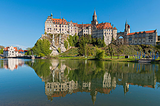城堡,反射,多瑙河,巴登符腾堡,德国,欧洲