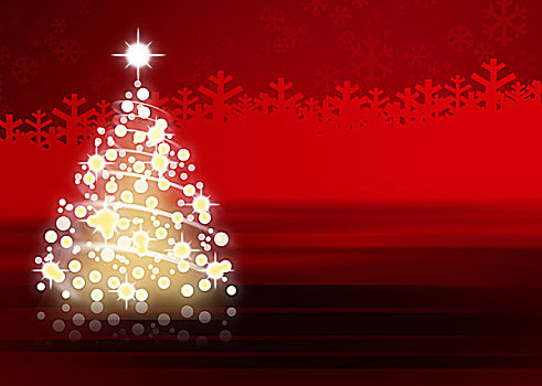 光亮,圣诞树,红色背景