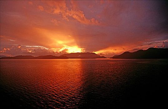 日落,上方,峡湾,阿拉斯加,美国