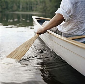 男人,独木舟,阿尔冈金,省立公园,安大略省,加拿大