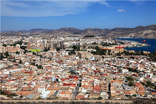 风景,俯视,城市,卡塔赫纳,区域,穆尔西亚,西班牙
