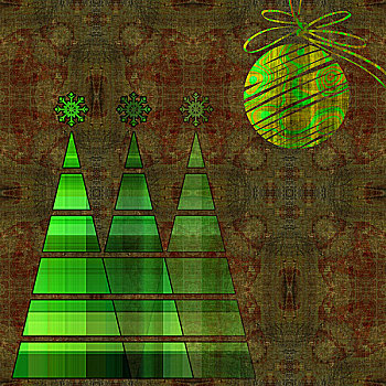 艺术,三个,圣诞树,球,黄金,绿色,彩色,红色,旧式,背景