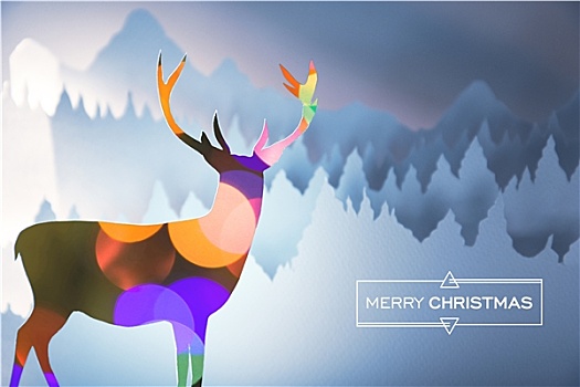 圣诞快乐,鹿,剪纸,树林,卡片