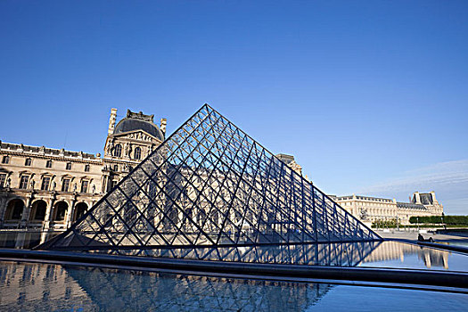 反射,金字塔,水中,卢浮宫金字塔,卢浮宫,巴黎,法兰西岛,法国
