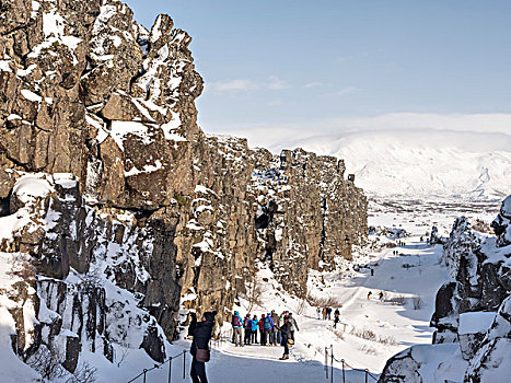 国家公园,冬天,大雪,世界遗产,峡谷,断层,线条,小路,旅游,冰岛,大幅,尺寸