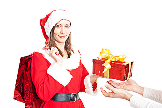 女人,圣诞节,服饰,给,礼物