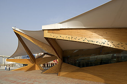 2010上海世博会,挪威,亭子,困难,建筑师,特写,外景,侧面,建筑,展示,木头,布,屋顶