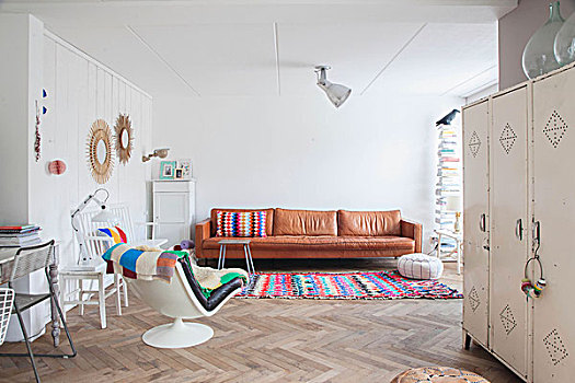 皮沙发,彩色,地毯,复古,安乐椅,生活方式,区域