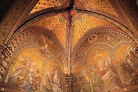 匈牙利,布达佩斯,马提亚斯教堂,室内,壁画