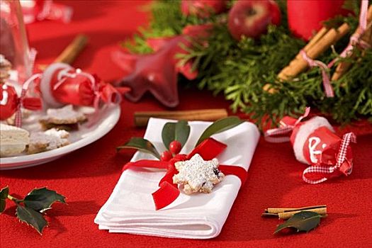 餐巾,乔木,坚果,星,圣诞桌