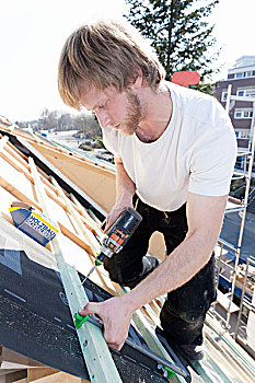 木匠,工作,屋顶