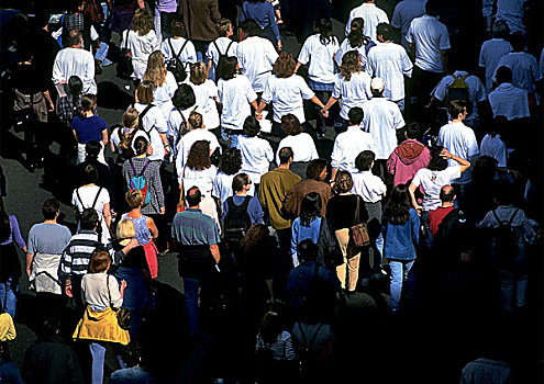 人群,许多,白色,衬衫,俯拍