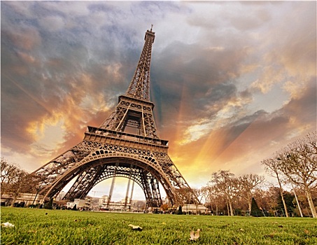 漂亮,彩色,埃菲尔铁塔,巴黎,天空