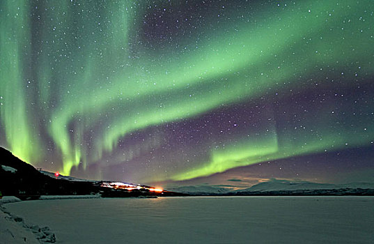 瑞典,拉普兰,国家公园,北极光,湖