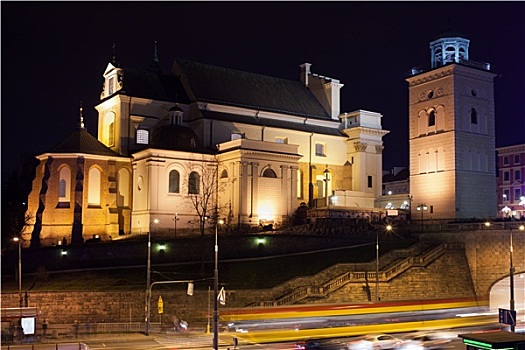 教堂,夜晚,华沙