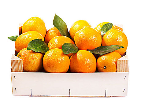 新鲜,橘子,木盒,隔绝,白色背景,背景