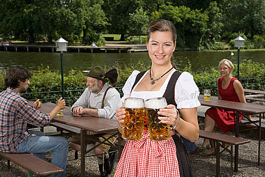 传统,衣着,德国人,女人,啤酒,啤酒坊