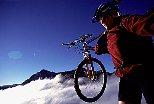 女人,自行车,山地车,高处,云,靠近