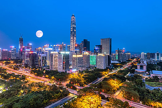 中国广东深圳cbd建筑和道路立交桥夜景