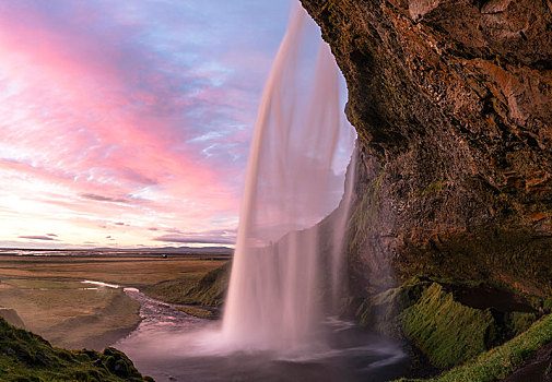 日落,瀑布,南,冰岛,欧洲