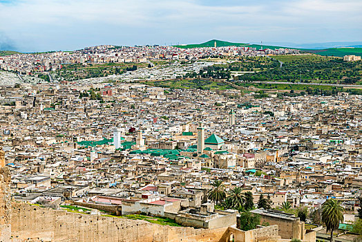 城市风光,城墙,大学,后面,绿色,山,摩洛哥,非洲