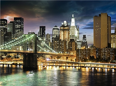 布鲁克林大桥,纽约,夜晚