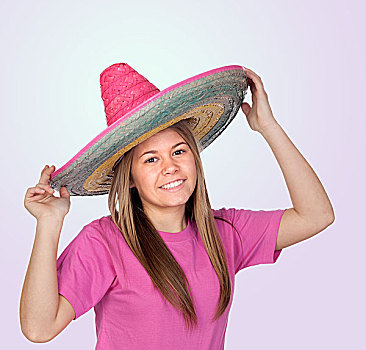 少女,大,墨西哥人,帽子