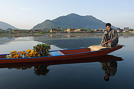 男人,销售,花,船,斯利那加,查谟-克什米尔邦,印度