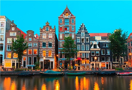 夜晚,城市风光,阿姆斯特丹,运河,特色,房子,荷兰