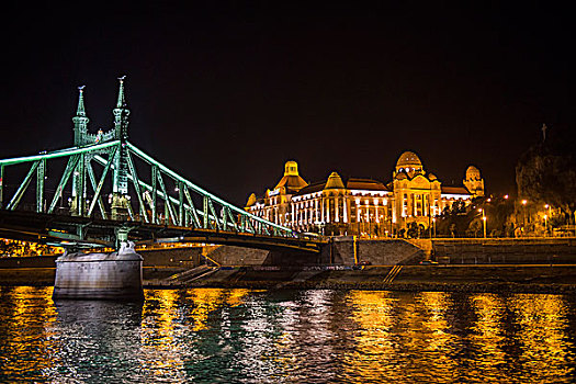 光亮,桥,酒店,夜晚,布达佩斯,匈牙利,欧洲