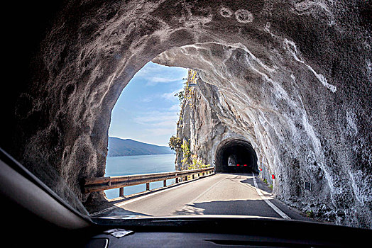 隧道,道路,岸边,加尔达湖,意大利