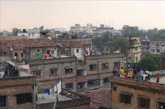 屋顶,平台,贫民窟,现代,住宅,楼宇,西孟加拉,印度