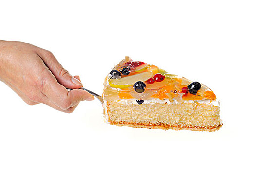 女人,手,块,水果蛋糕,蛋糕盘