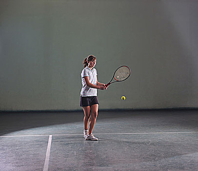 女孩,训练,网球,运动,室内