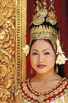 柬埔寨,收获,头像,女人,传统舞蹈,服饰